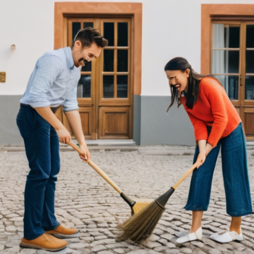 Home 17 독일에서의 결혼 문화 - **Prompt:** A vibrant and joyful outdoor scene capturing a traditional German "Polterabend" pre-wedd...