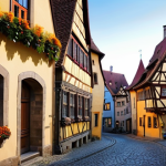 독일 로맨틱 가도 여행 - **Rothenburg ob der Tauber at Dawn:** A serene, wide-angle shot of Rothenburg ob der Tauber, Germany...