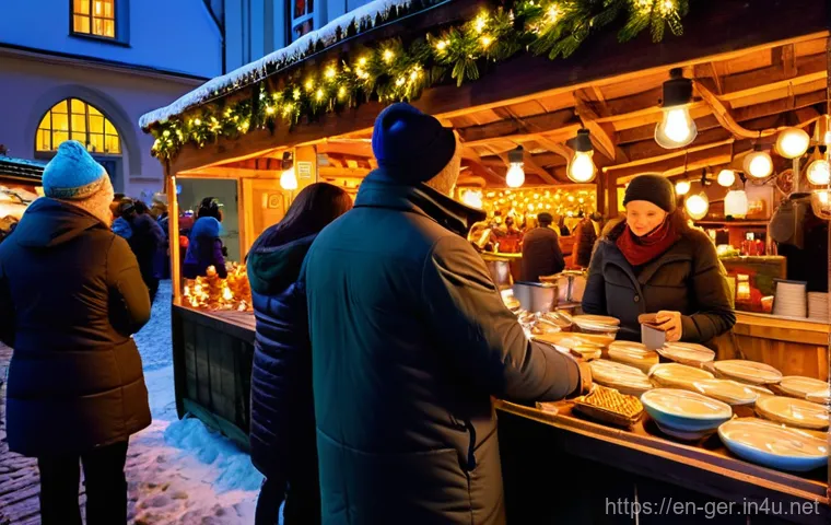 독일에서 연말연시 보내는 방법 - **A quintessential German Christmas market scene at dusk.** The focus is on a bustling, yet intimate...