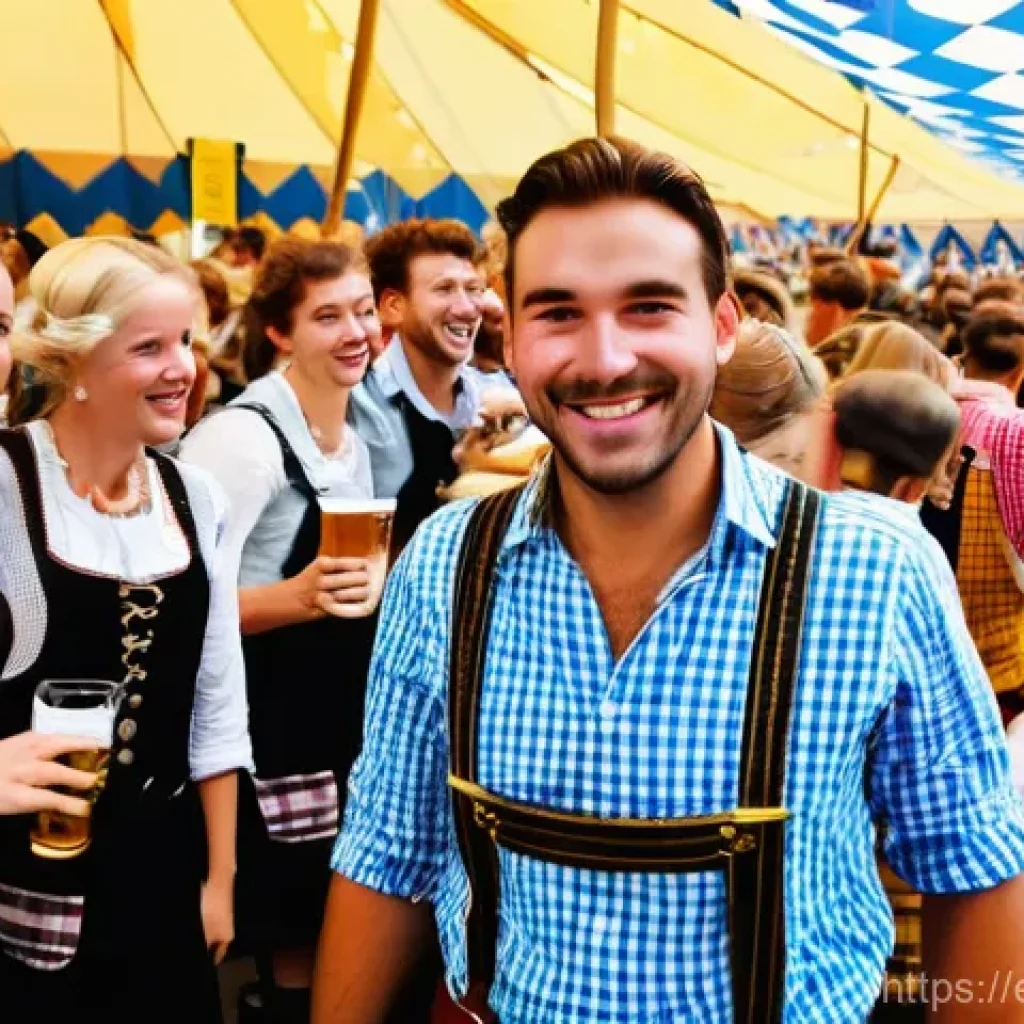 옥토버페스트 행사 일정 - **Prompt:** A vibrant, sunlit scene capturing the lively atmosphere outside a major Oktoberfest beer...