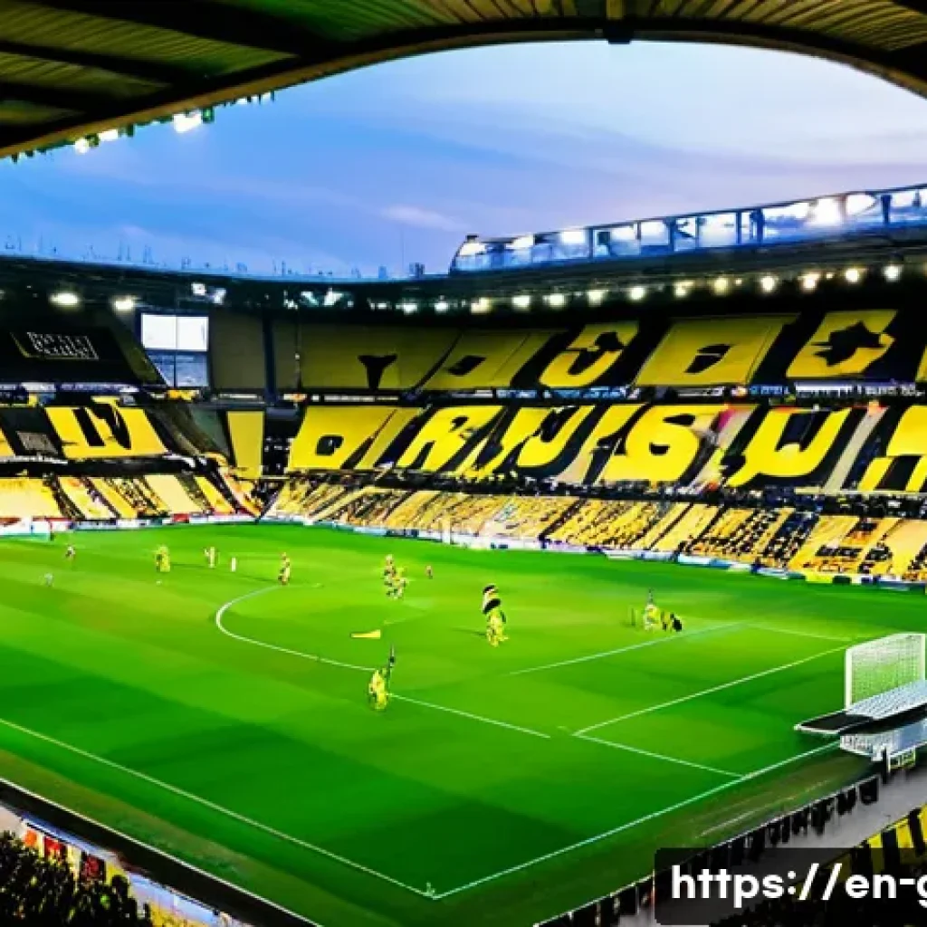 분데스리가 명문 구단 - A panoramic view of Borussia Dortmund’s Signal Iduna Park filled with passionate fans wearing the cl...
