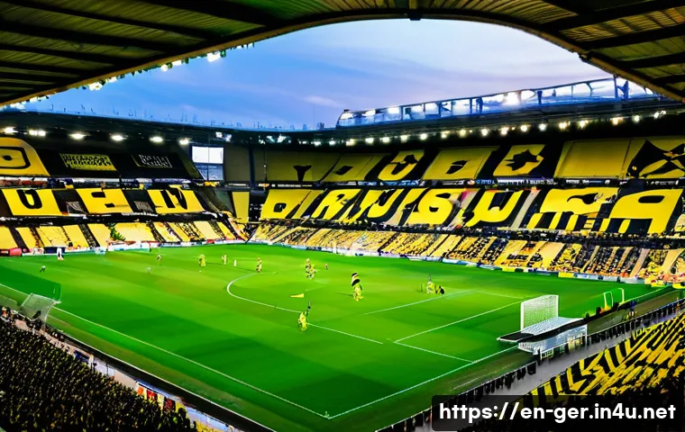 분데스리가 명문 구단 - A panoramic view of Borussia Dortmund&rsquo;s Signal Iduna Park filled with passionate fans wearing the cl...