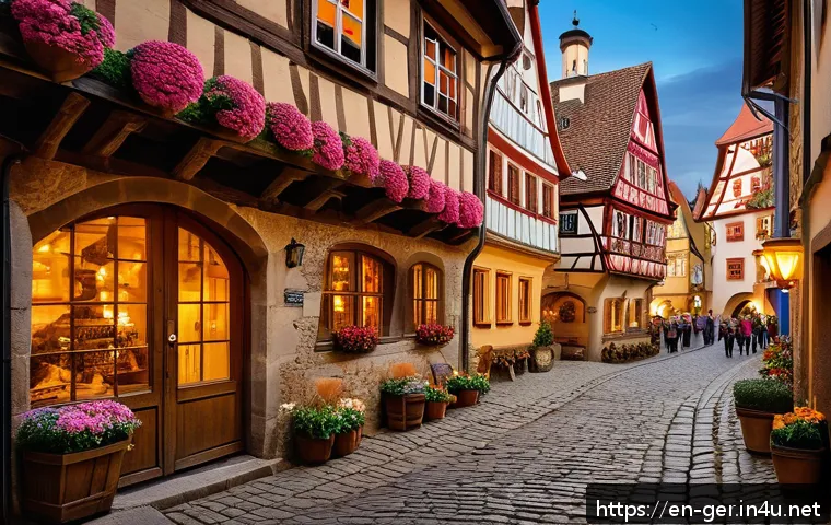 독일 여행 중 경험할 수 있는 이색 체험 - A picturesque medieval timber-framed village street in Rothenburg ob der Tauber during spring, featu...