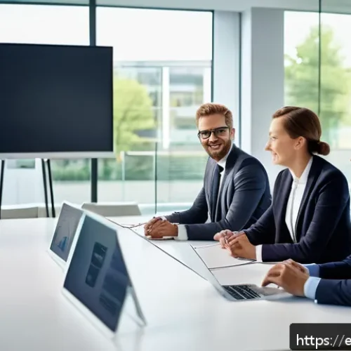 독일 기업 문화 특징 - A modern German corporate office scene showcasing a diverse team of professionals engaged in a struc...